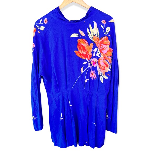 FREE PEOPLE Blue Floral Gemma Long Sleeve Tunic Mini Dress SMALL High Neck - Picture 7 of 7